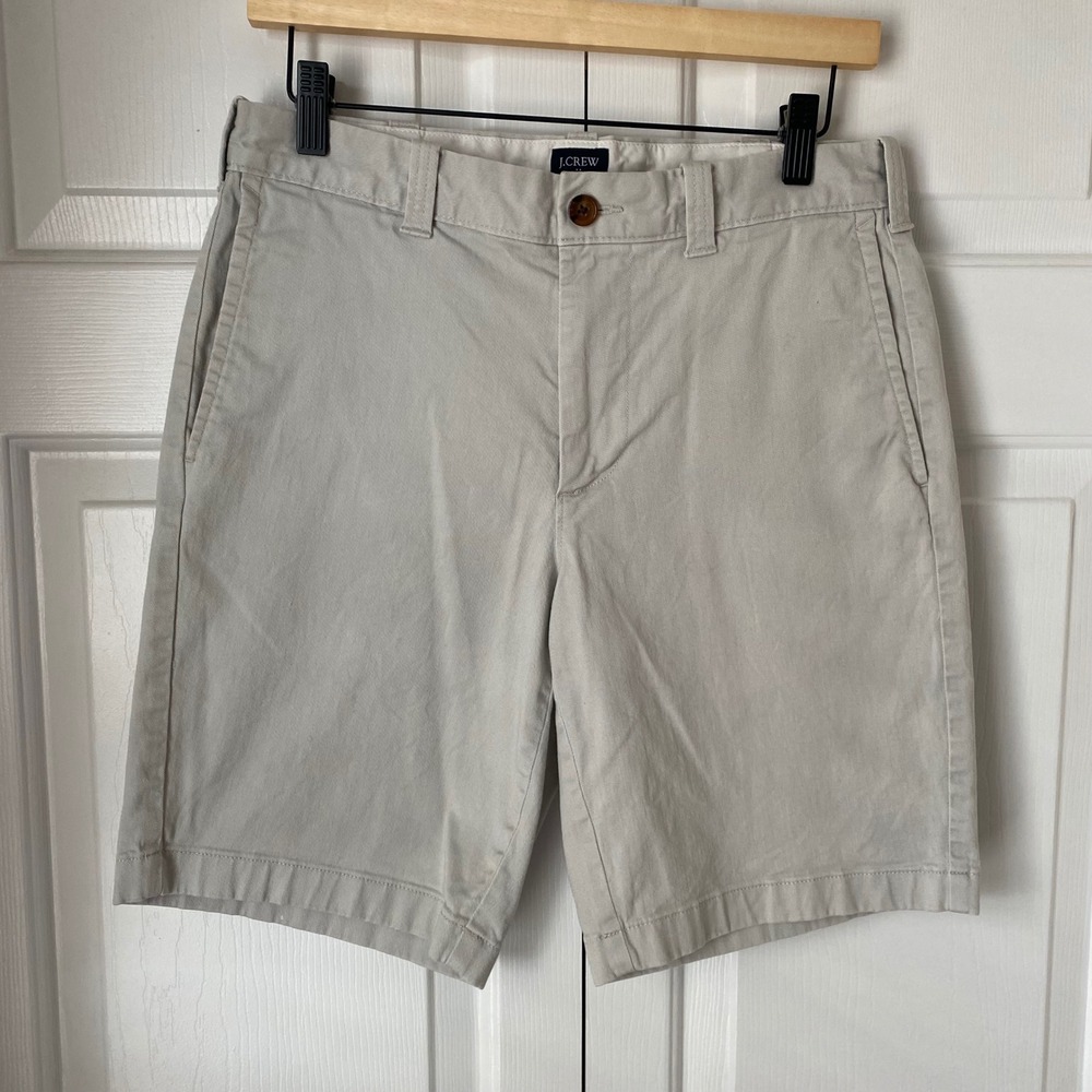 J.Crew Factory Chino Shorts Men 30 Khaki 9 Inch Inseam Stretch Cotton Flat Front